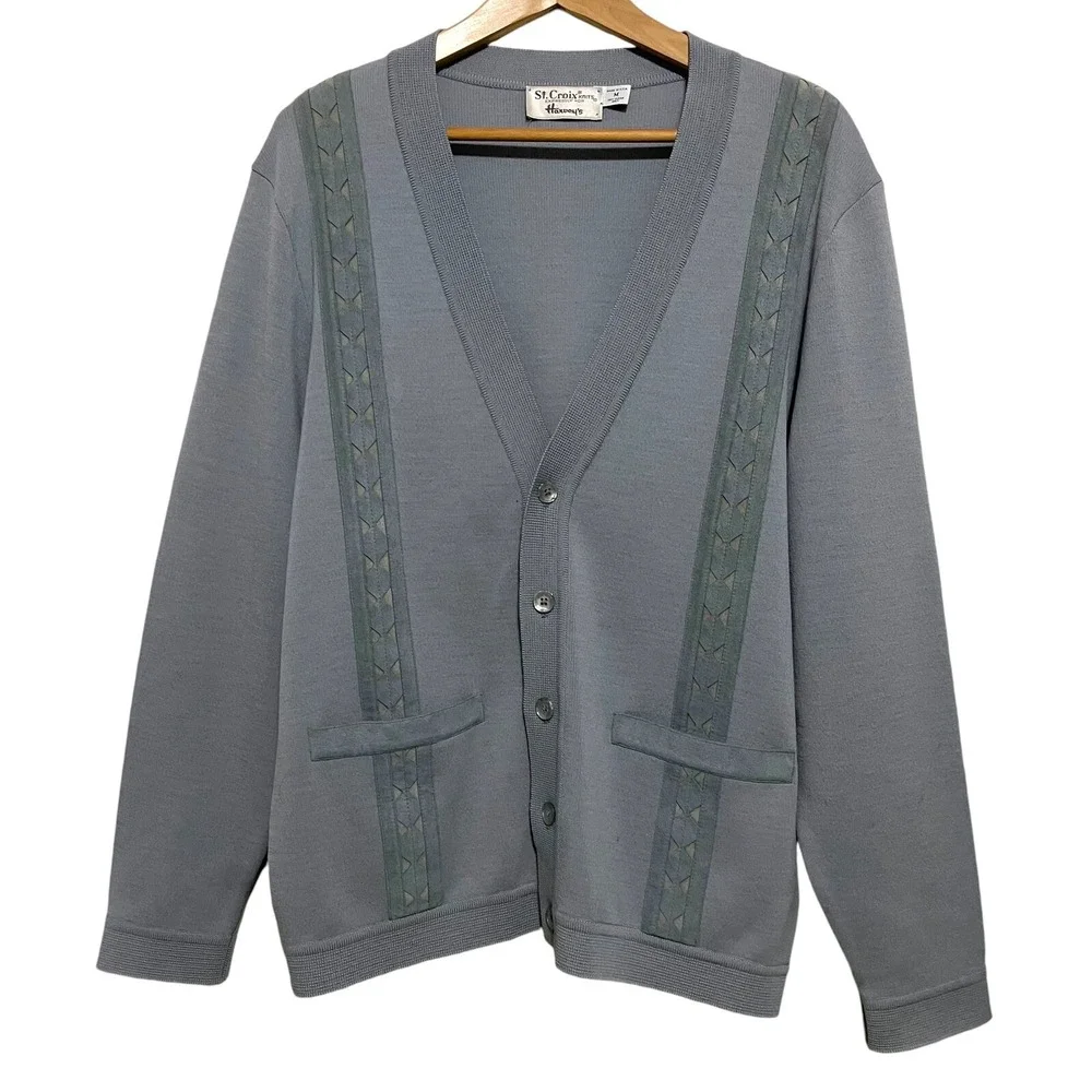 Vtg St. Croix Harveys Mens Button Front Cardigan Size M Zephyr Wool‎ Grandpacore